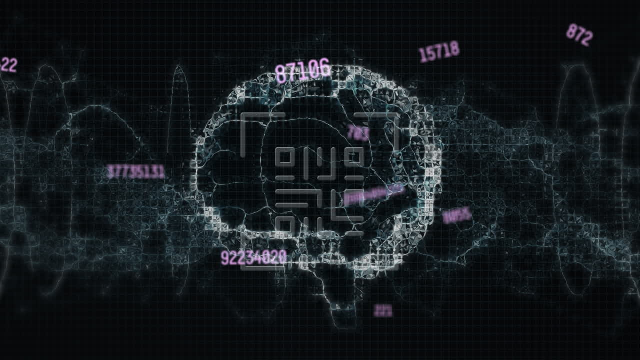 Animation of qr code and brain on black background