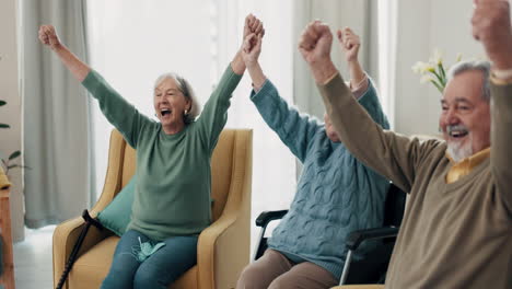elderly friends, home and watching tv