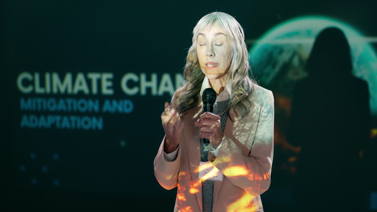 Woman giving presentation on climate change