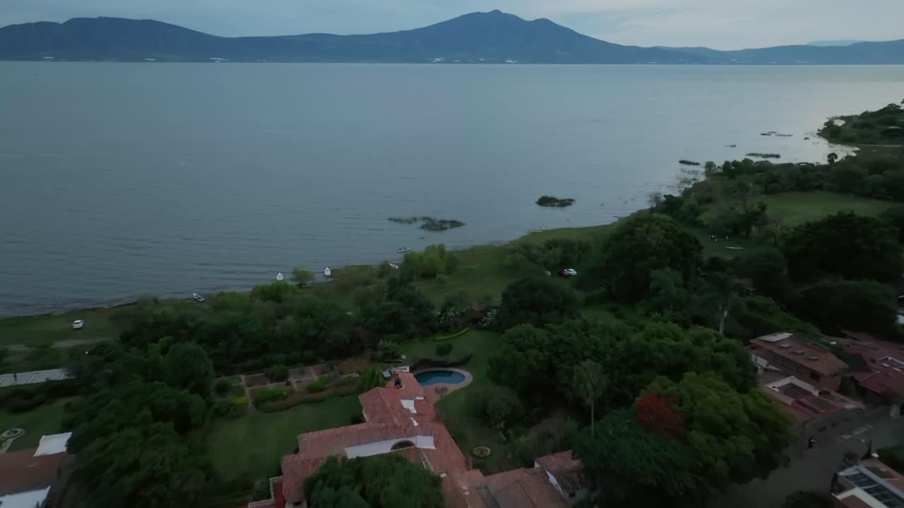 Mountains And Lake Chapala In Mexico At Dusk - Aerial Dolly In Shot