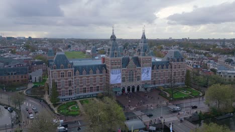 rijks national museum of the netherlands in amsterdam aerial drone shot