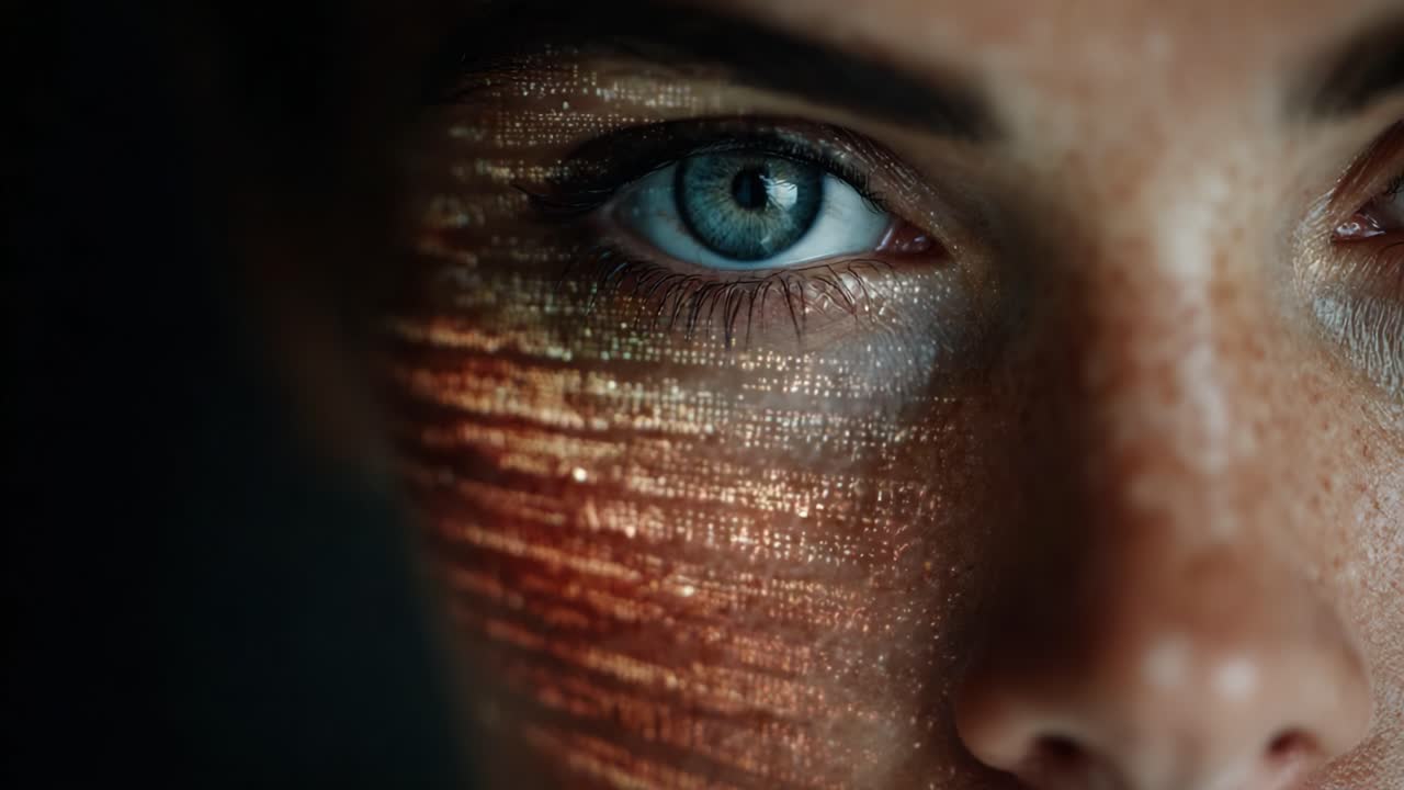 A Captivating Close-Up Portrait Displaying the Intriguing Depth of an Eye Framed by Striking Textures and Patterns of Light and Shadow