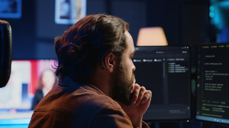 Entwickler überdenken Lösungen während der Programmierung während der Remote-Job-Schicht