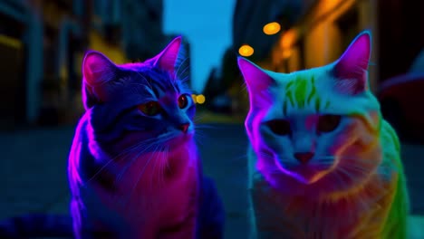 two cats kissing at night