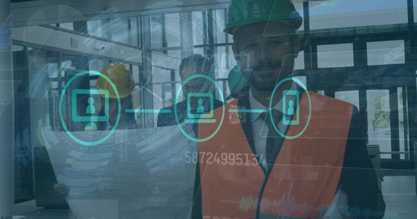 Animation of scope scanning with data processing and network of connections over diverse workers