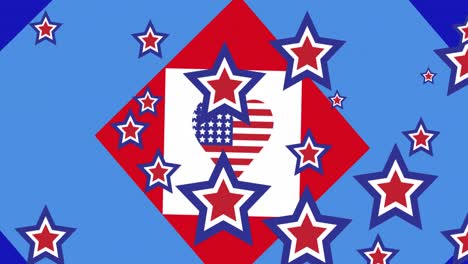 animation of stars and heart in red, white and blue of united states of america