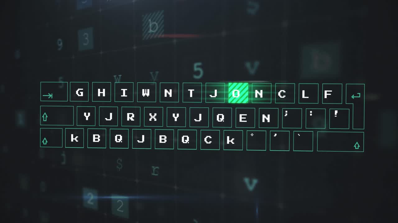 animación del procesamiento de datos y el teclado sobre fondo negro