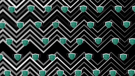 animación de escudos que se mueven sobre un fondo de chevrón negro