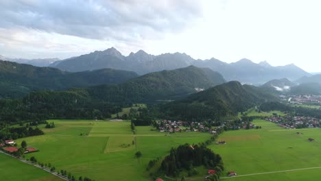 panorama from the air forggensee and schwangau, germany, bavaria