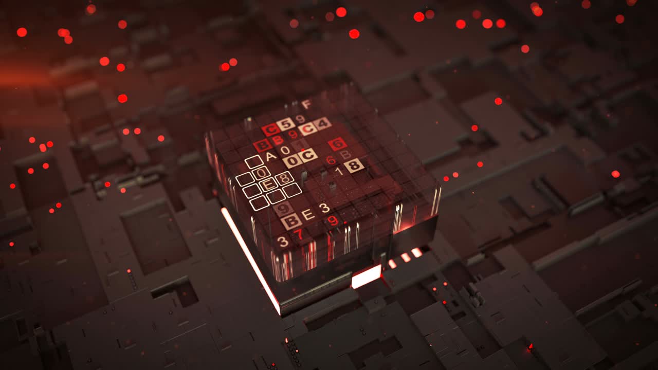 Red CPU is sorting data flow seamless loop 3D render animation