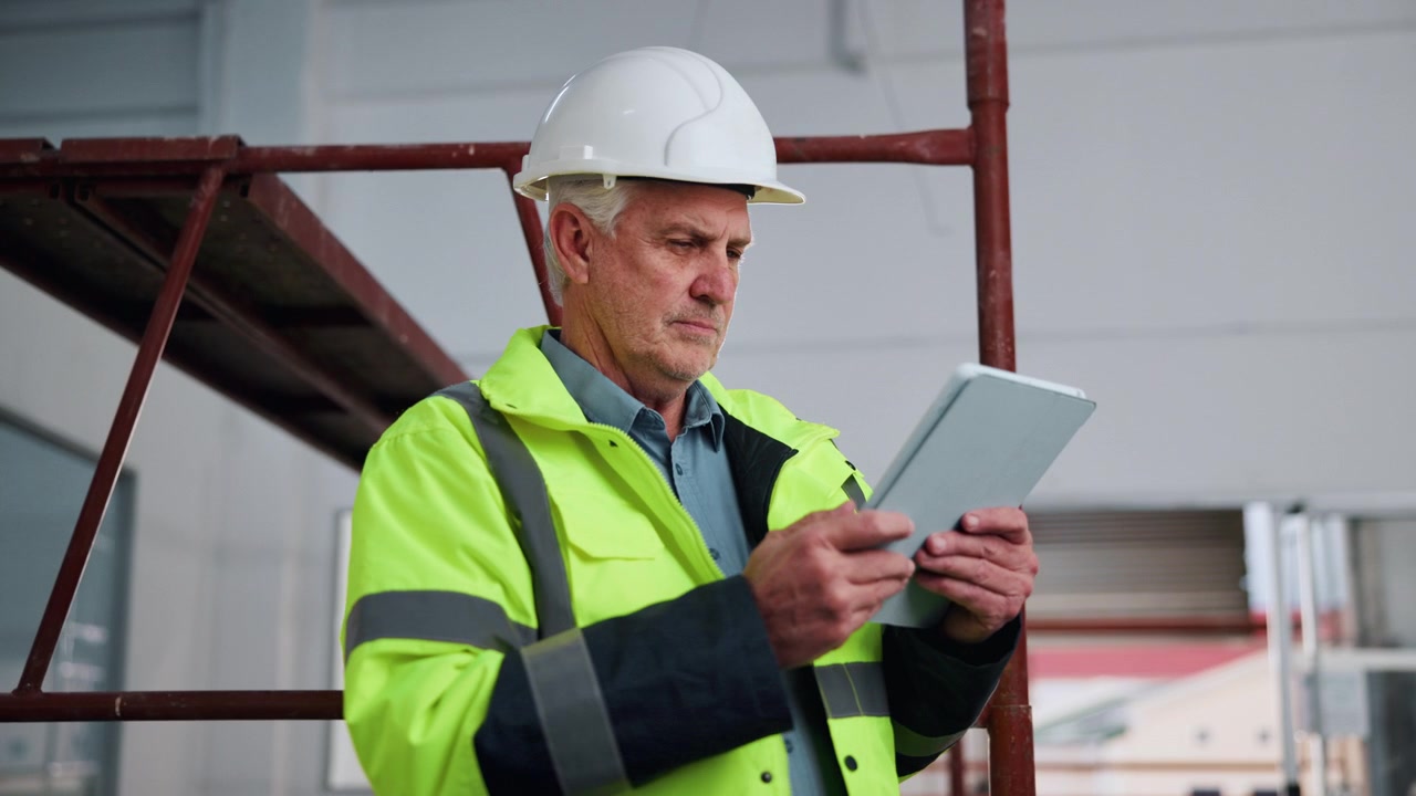 Senior Construction Manager Using Tablet on Building Site