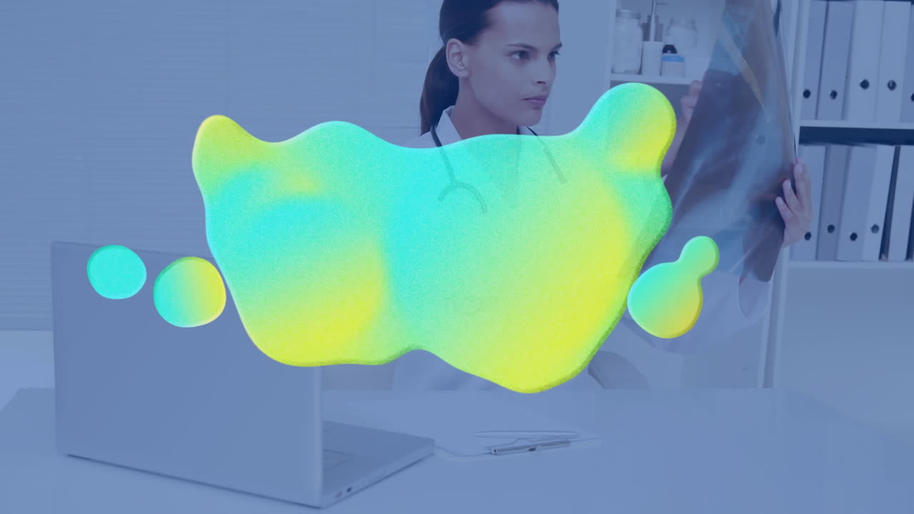 animación de mancha azul y amarilla sobre el médico tomando notas