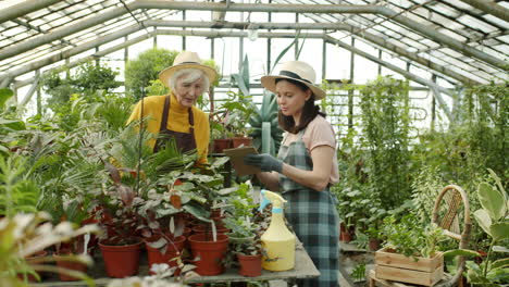 family and friends in a greenhouse