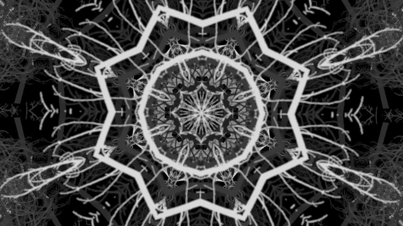 mandala negra y blanca con efectos de caleidoscopio