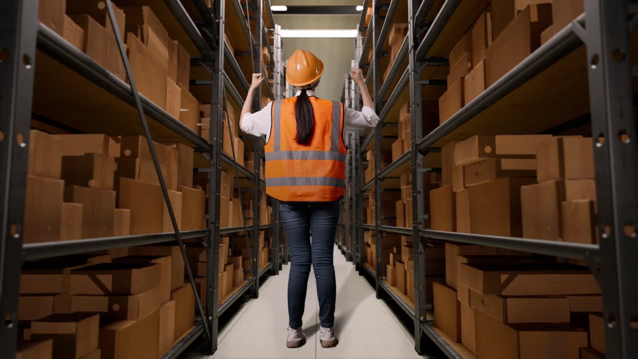 trabajador del almacén celebrando el éxito