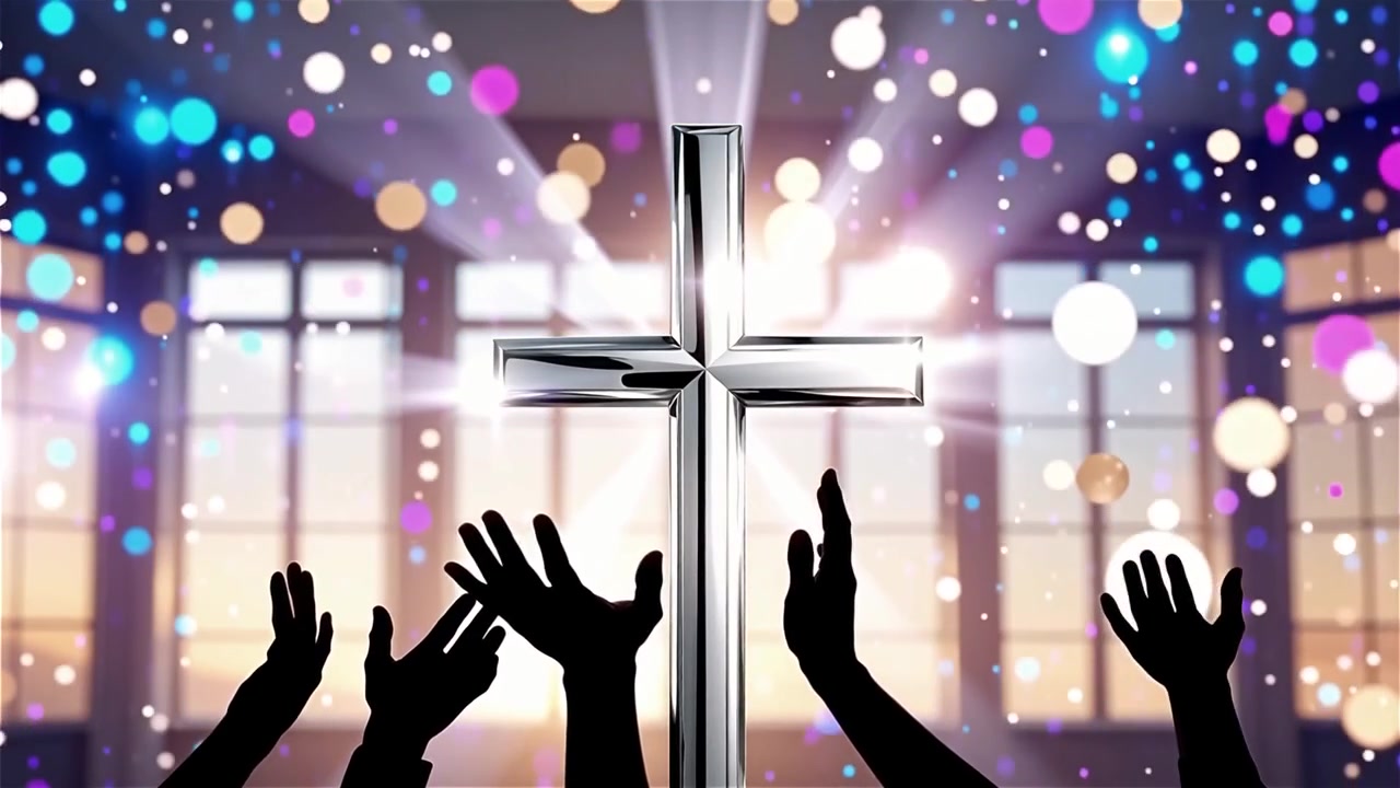 Cruz Cristiana con Luz Celestial, Fondo para Adoración.