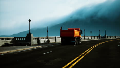 big lorry truck on the bridge