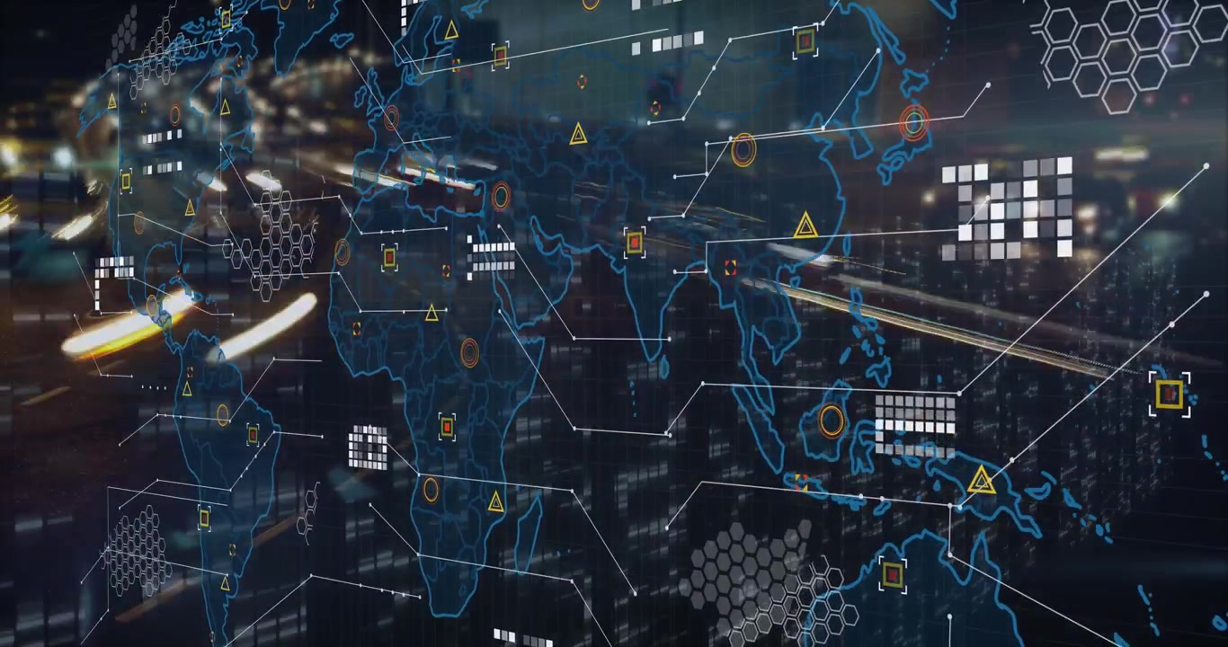 Animation of data processing over world map