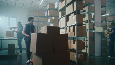 warehouse workers handling and storing packages