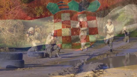 animation of flag of croatia over diverse soldiers