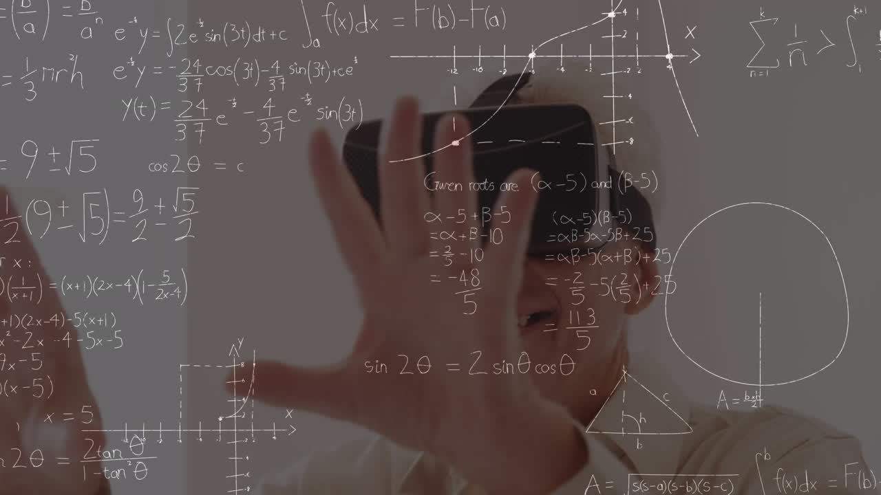 vr 헤드 ⁇ 을 사용하여 인간 위에 수학적 공식의 애니메이션