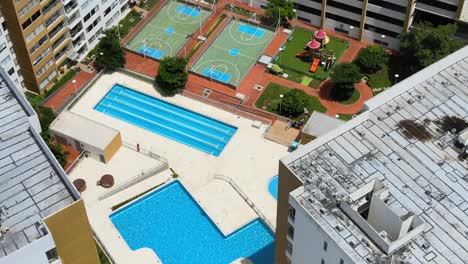 Aerial-view-of-a-touristic-complex-in-Barranquilla,-Colombia