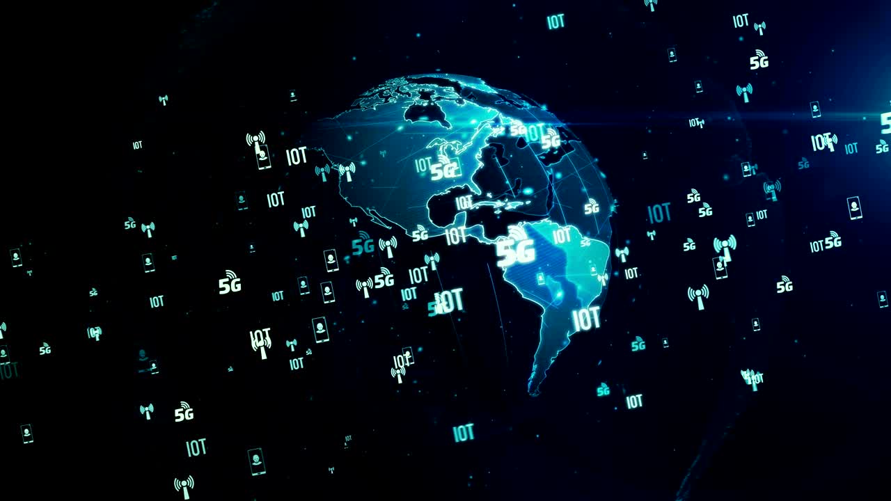 5G symbols on digital globe loop and seamless background
