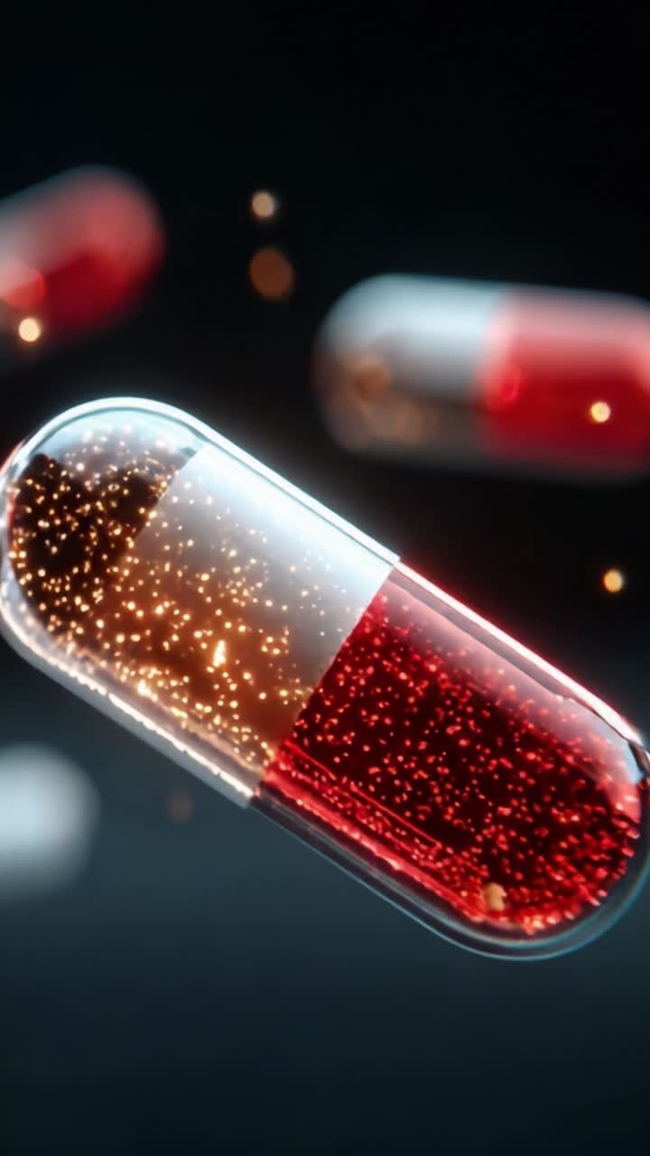 A Stunning Visual Representation of Abstract Capsules Floating in the Air, Highlighting the Unique Form and Texture of Each Individual Pill in Captivating Detail
