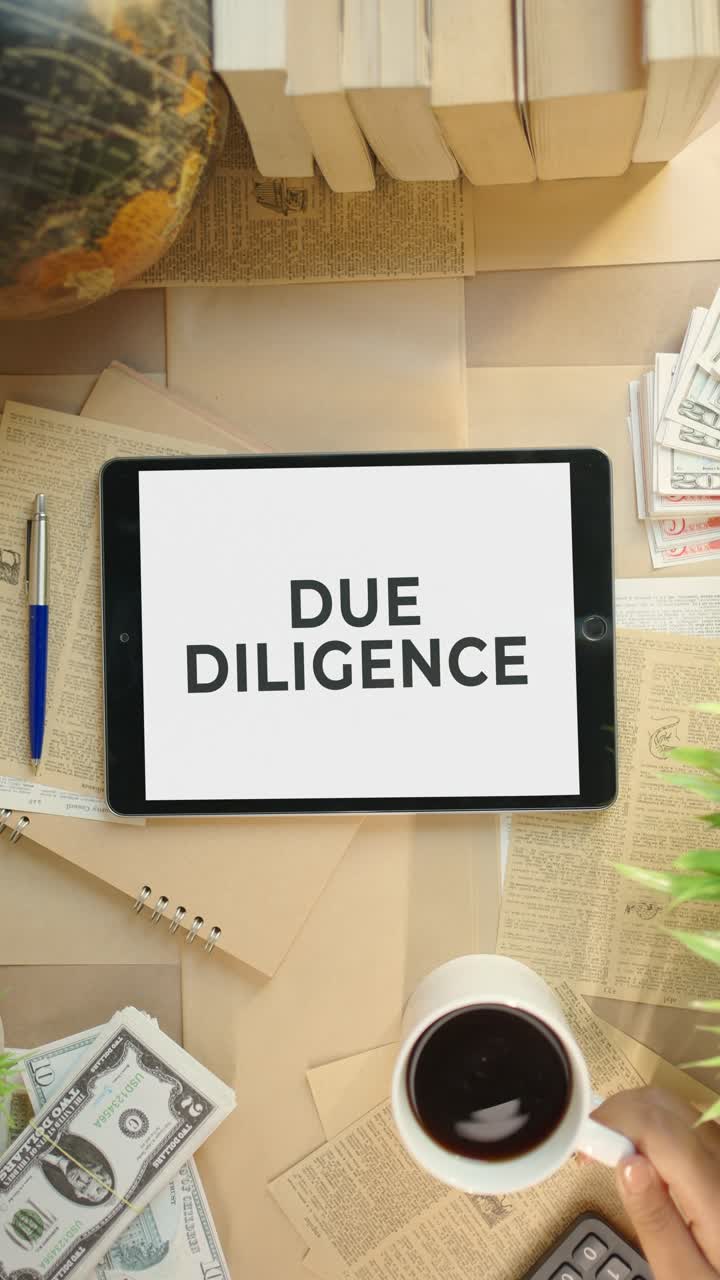VERTICAL VIDEO OF DUE DILIGENCE DISPLAYING ON FINANCE TABLET SCREEN