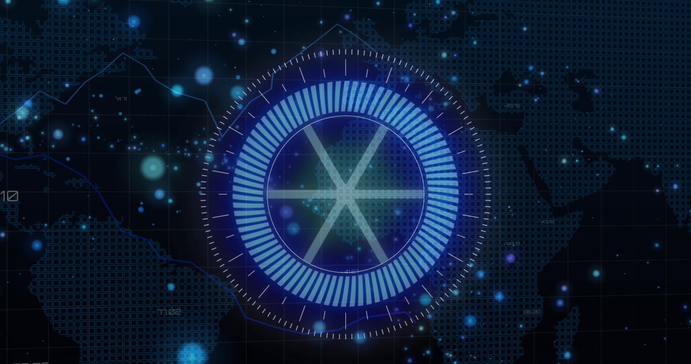 Animation af et omfang, der scanner hen over databehandling på sort baggrund