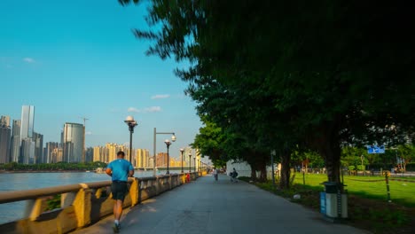 sunny day guangzhou city bay walking panorama 4k time lapse china