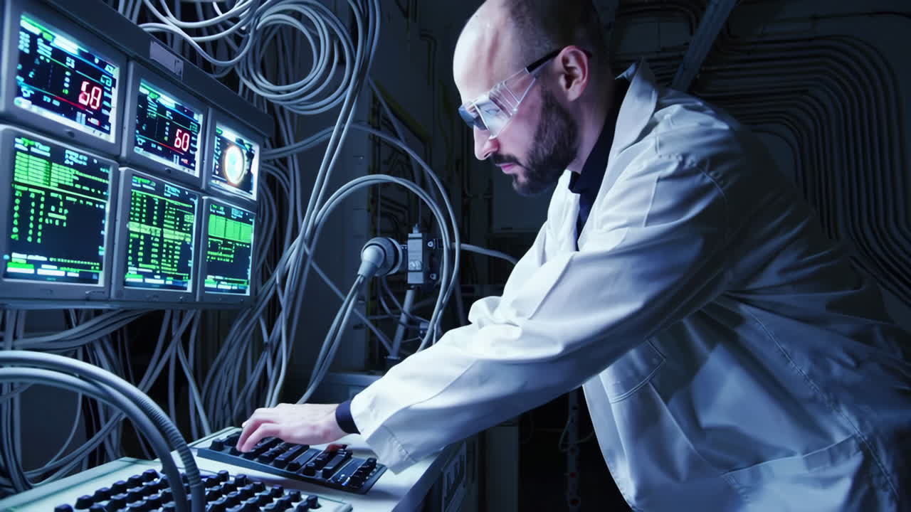 Scientist Operating Complex Laboratory Equipment