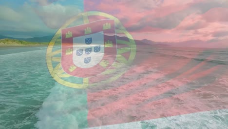 Animation-of-flag-of-portugal-blowing-over-seascape