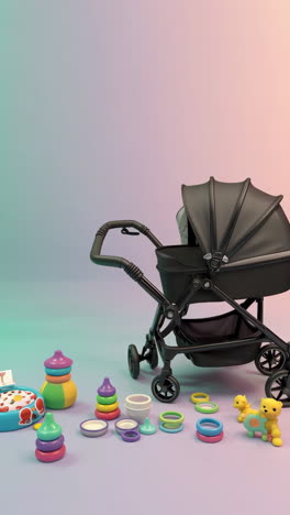 modern baby stroller and playful infant toys