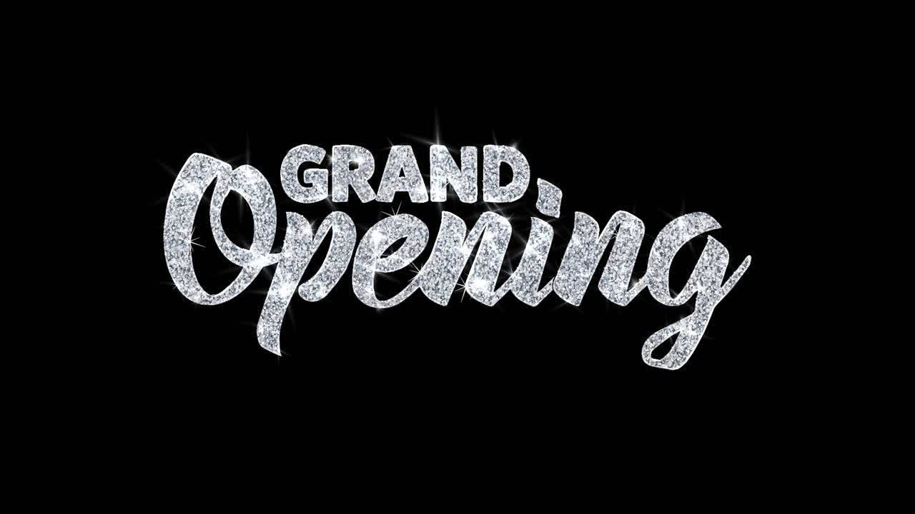 Grand opening blinking text wishes greetings card abstract blinking sparkle glitter particle looped