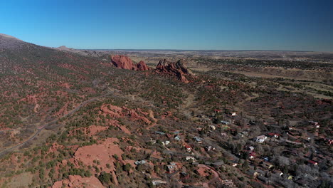 aerial drone footage of the garden of the gods, in colorado springs, colorado