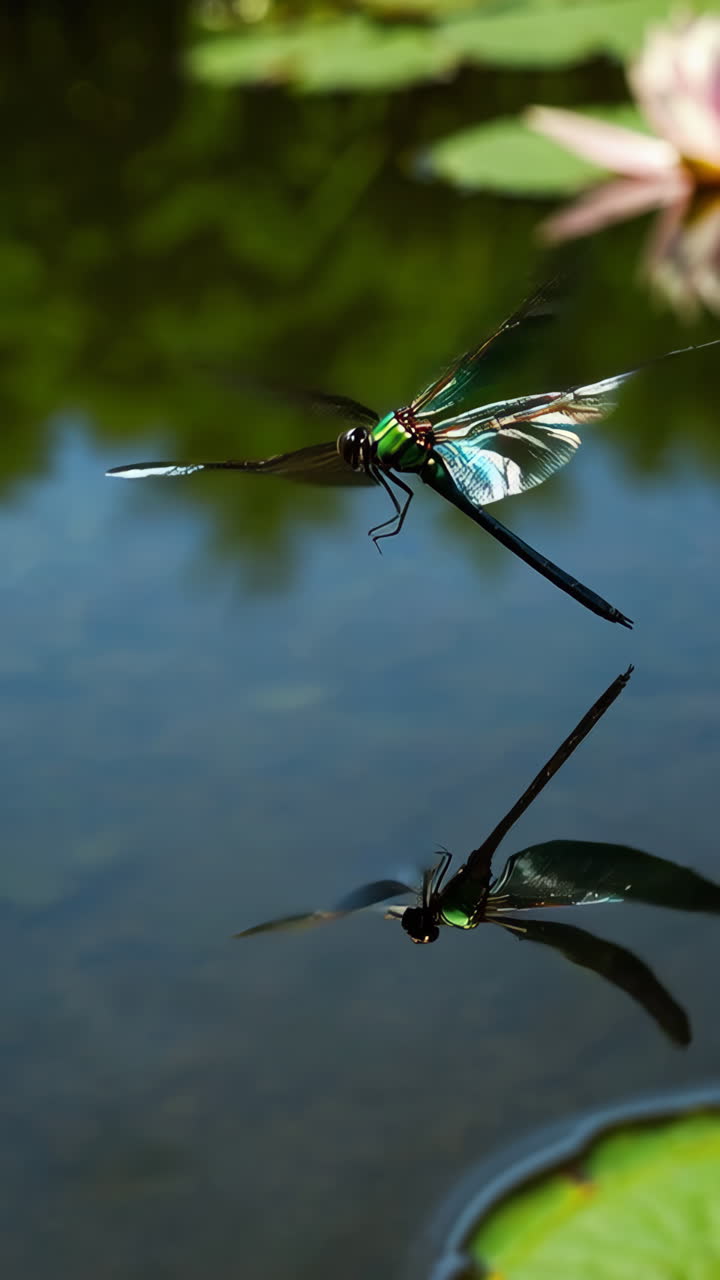 Riflesso di libellula in uno stagno