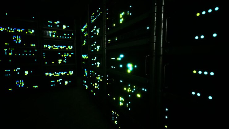 Clean industrial interior of a data server room with servers