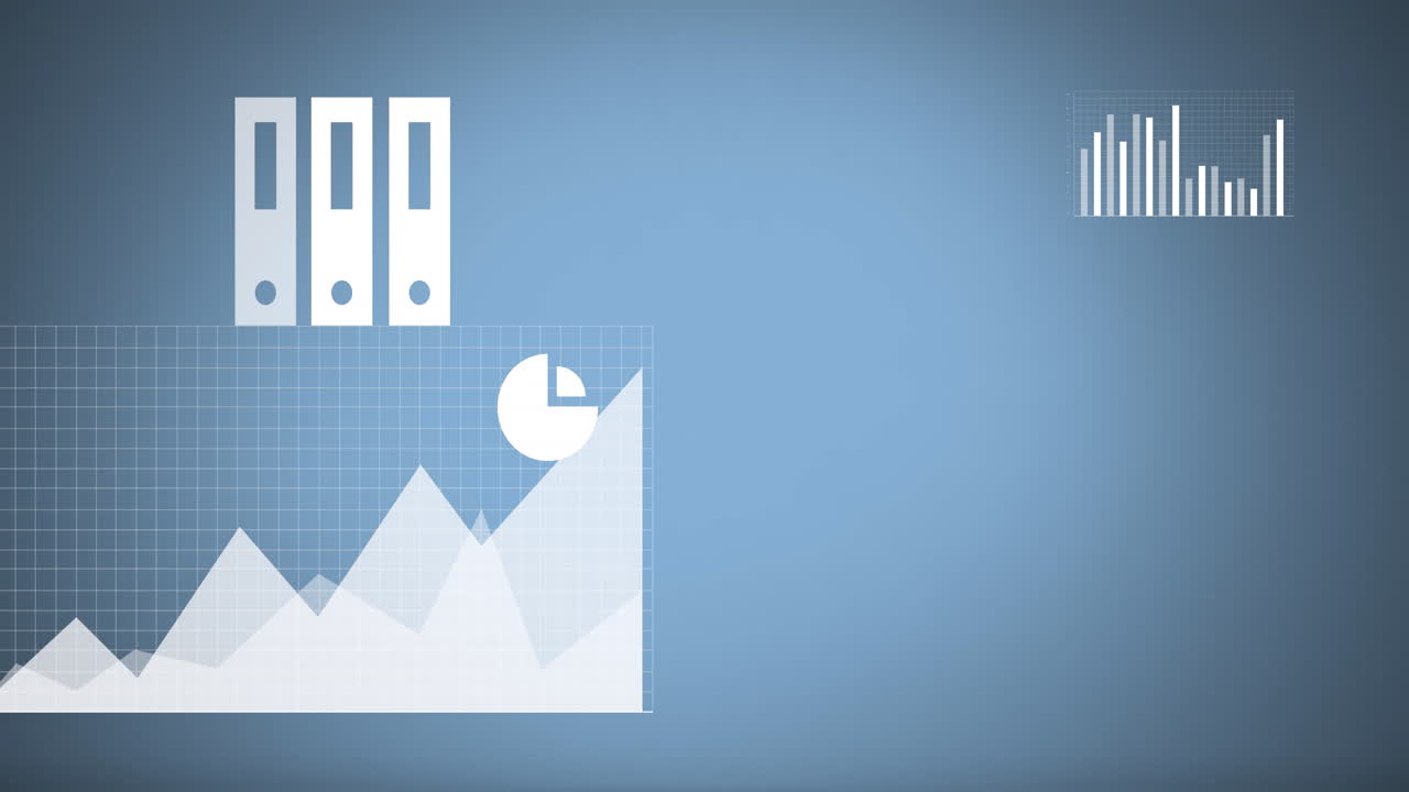 Animation of financial data processing over blue background