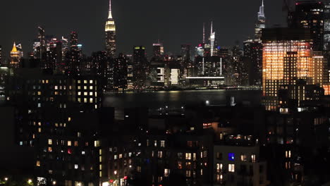 aerial view of greenpoint, brooklyn at night. shot in 4k in new york city.