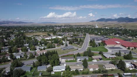 aerial shot of residential streets in lewistown, montana