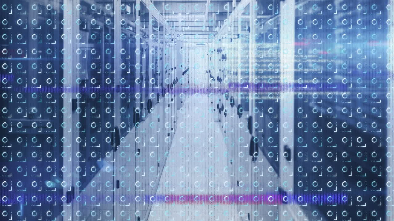 Video of repetitive progress icons with server room in background
