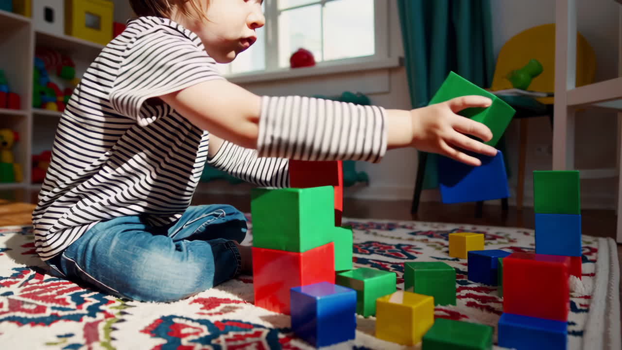 niño pequeño jugando con bloques
