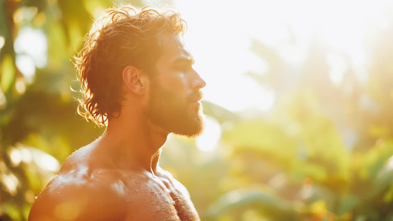Man in profile view in a jungle