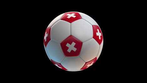 soccer ball with flag switzerland, on black background loop alpha. 3d rendering