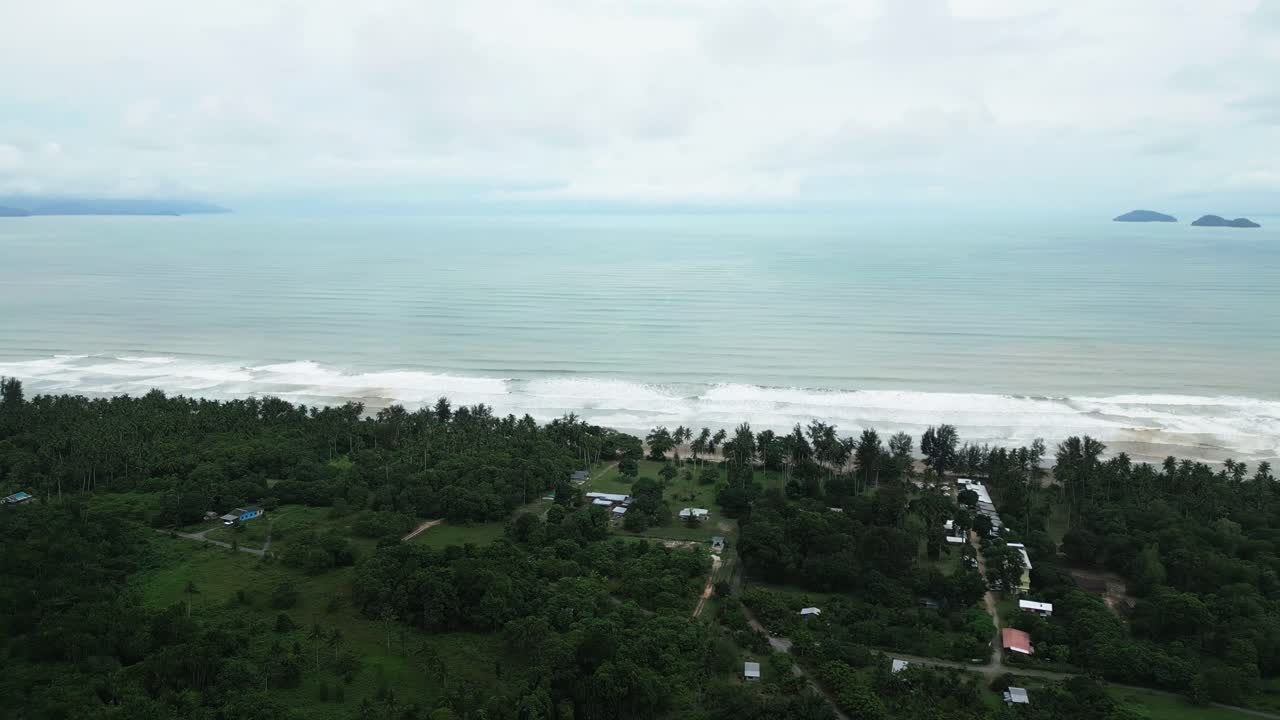 Beautiful Aerial View Of Siru Village Beach For Holiday And Facing Open Blue Sea Kuching,Sarawak.