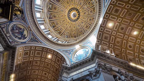 panoramic orbital shot showcasing the fine arts expressed in the interior of st. peter’s basilica in vatican city