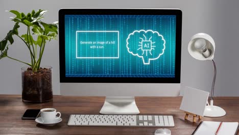 animation of artificial intelligence text and data processing over computer screen