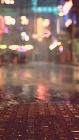 rainy night in asian town with neon signs