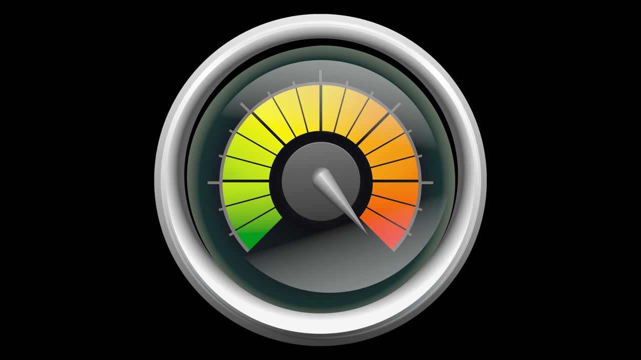 animación de un medidor con la aguja moviéndose en la zona roja con canal alfa